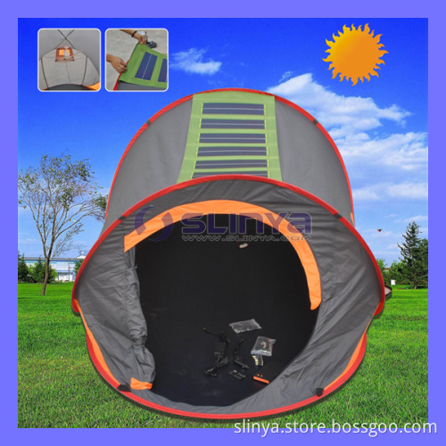 Portable Camping Orange Solar Tent for Sale with Solar Power LED Light Fan